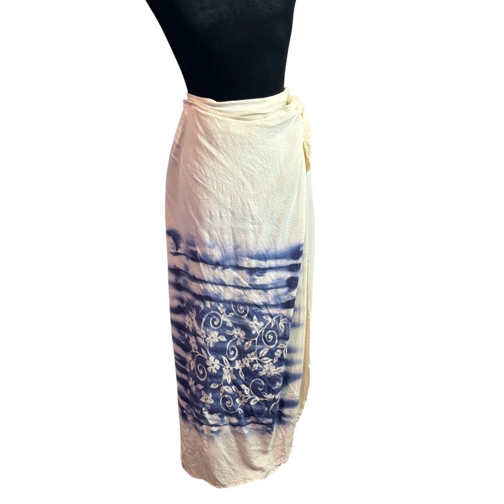 Jams World Vintage Wrap Maxi Skirt Womens XL Flower Mist Blue Tropical Hawaiian